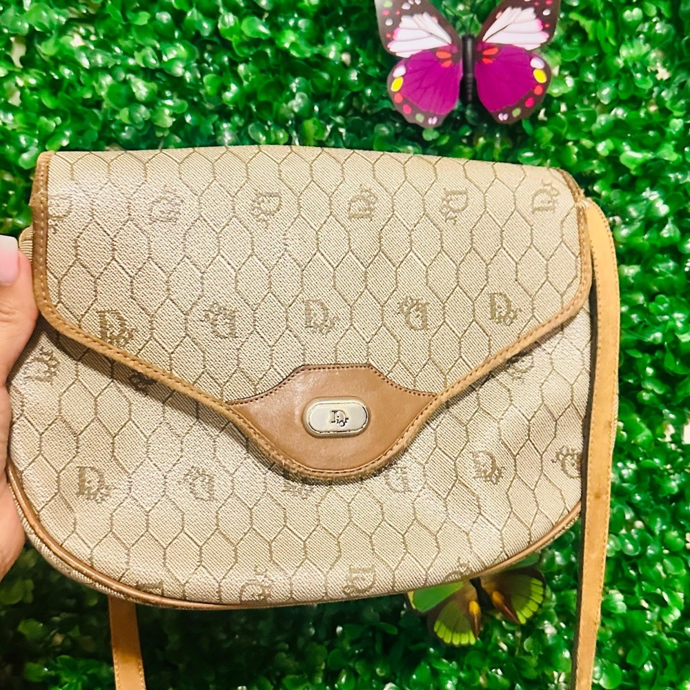 Authentic Dior Honeycomb Crossbody Bag with Monogram Pattern